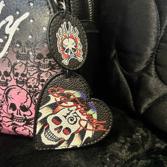 Ed Hardy Black and Pink Skull Backpack - Picture 3 of 4